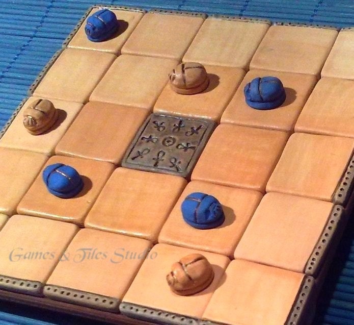 Egyptian Seega Game Board with 1212 blue and by GameboardAndTiles