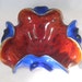 Chalet or Murano 8" Triple Cased Glass Ruby & Blue Bowl w/ Aventurine Mid Century Italian Art Glass