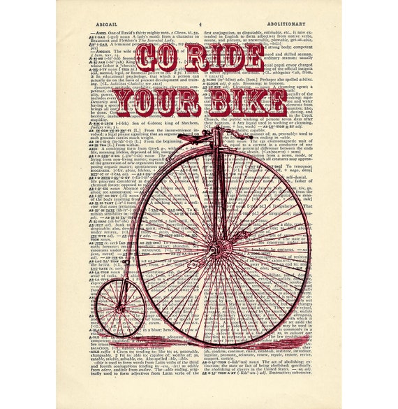 Items similar to Bike bicycle Dictionary art vintage red on Upcycled