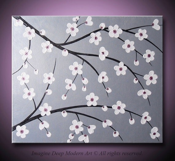 SPECIAL Silver Painting Flower Blossom Tree Branch Pearl Pink