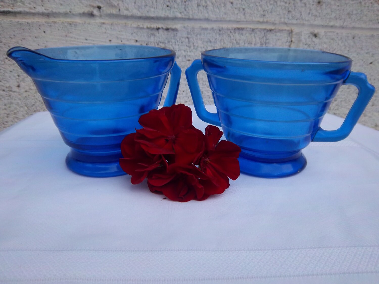 Cobalt Blue Glass Sugar and Creamer Hazel Atlas Moderntone