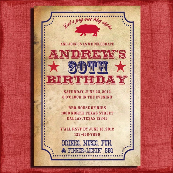 BBQ Birthday Invitation or Surprise Birthday 4x6