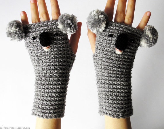 KOALA GLOVES ANIMAL Mittens Fingerless Bear Crocheted Hand Warmers Autumn Winter Wildlife Zoo Kids Adults Wool Free Shipping Worldwide
