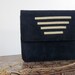 Nautical Bag Norma B Vintage 1980s Navy Suede and Leather Bag Gold Stripes Gold Chain Preppy Sailing Military Fashion
