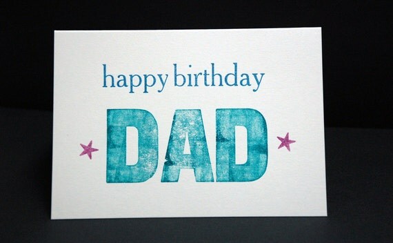 Letterpress printed Happy Birthday Dad cards A6 with matching