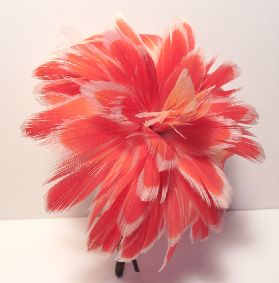 Vintage Real Pink Flamingo Feather Big Flower Pin Kenya Lake