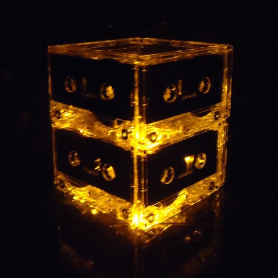 Gold Amber Cassette Tape Mood Light Mix Tape Night Light Lamp Centerpiece repurposed cassette tapes upcycled Il_570xn