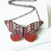 Butterfly Necklace Hand Painted on Walnut Wood Art Pendant Wood Necklace OOAK