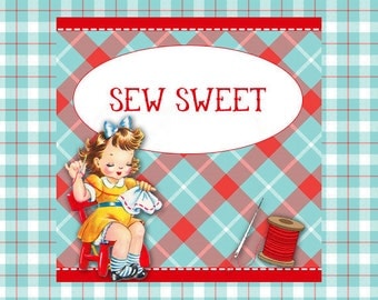 Etsy Shop Banner Set Set w/ New Size Cover "Sew Sweet "- Pre-made Cute 1950s Sewing Design - 6 Piece Set