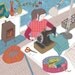 Girl at Sewing Machine - limited edition print of an illustration