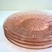 Four Antique Pink Depression Glass Doric and Pansy Pattern Bread and Butter Plates