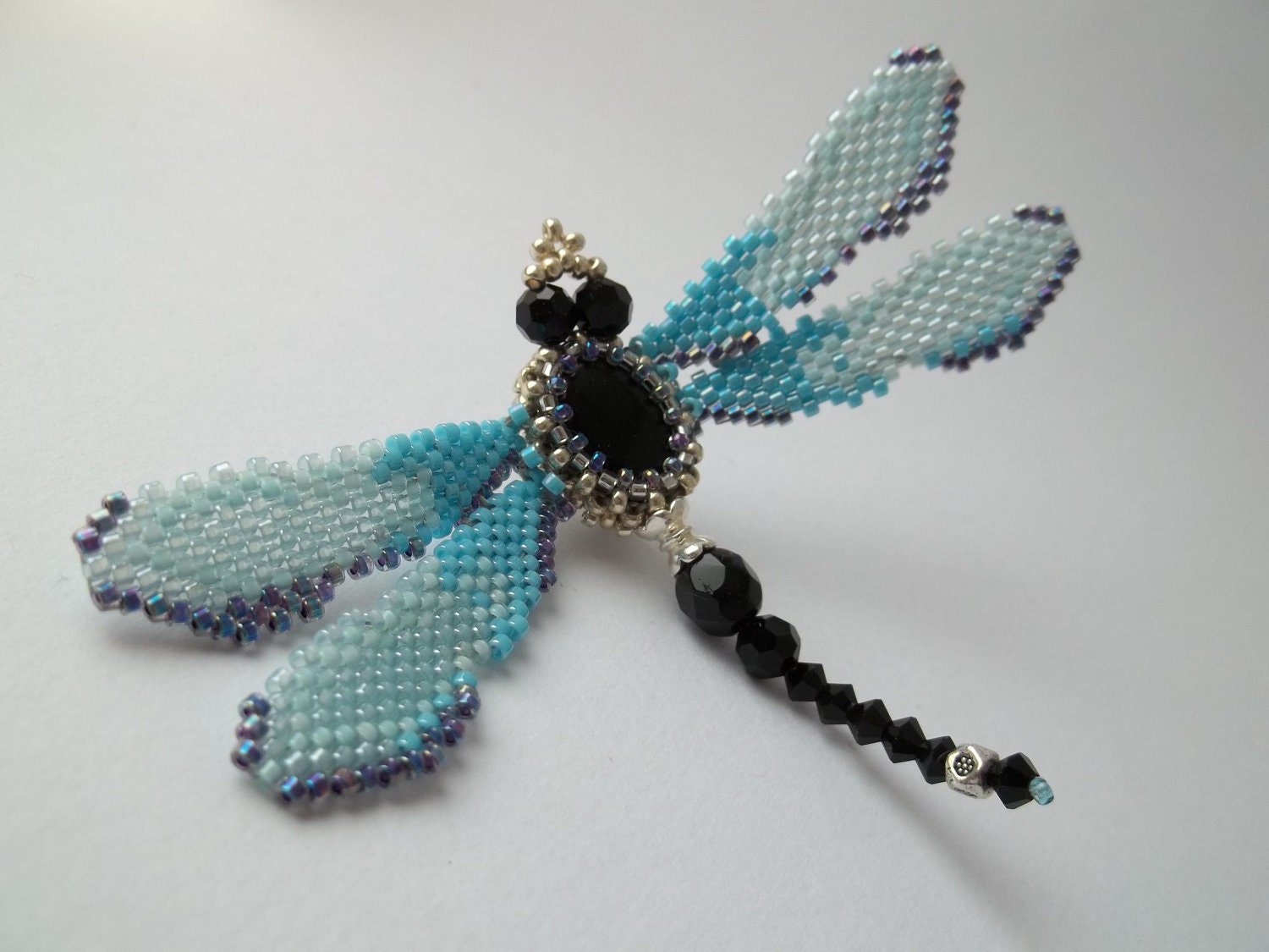 Blue Dragonfly Brooch. Beadwoven Jewelry.