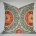SALE(10%)20" x 20" Suzani "DUNHOLME JEWEL" Pillow -Designer fabric-Back side-Solid color(Tan/natural) Ready to Ship
