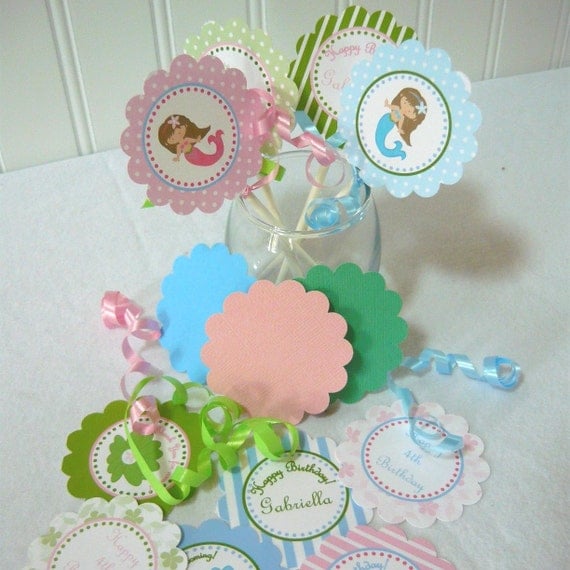 Mermaid Cupcake Topper Kit customize with your wording and child's name (36 pcs) Il_570xn