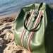 ROOMY VINTAGE AVOCADO Green Luggage Travel Bag // Mid Century Retro Luggage // 1960s Striped Travel Bag // Vintage Carry on Bag
