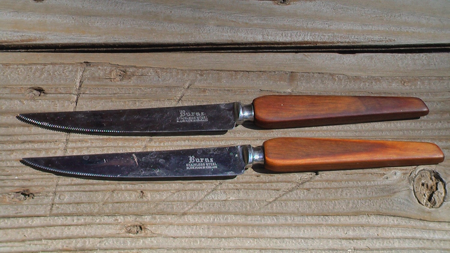 Vintage Burns Steak Knives Set Of Two Made In England Stainless Steel Haute Juice