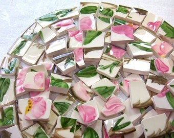 VINTAGE Franciscan Desert Rose MOSAIC Tiles Broken China - Cottage Chic - 50 Plus Tiles
