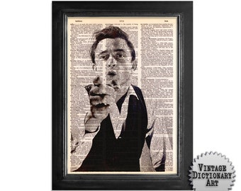 The Young Johnny Cash - The Musician Series - Printed on Vintage Dictionary Paper - 8x10.5 - Dictionary Art Print