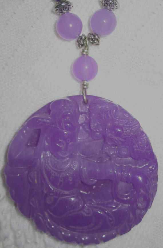 Lilac Purple Jade Kwan Yin Quan Yin Pendant Necklace by SpiritGems