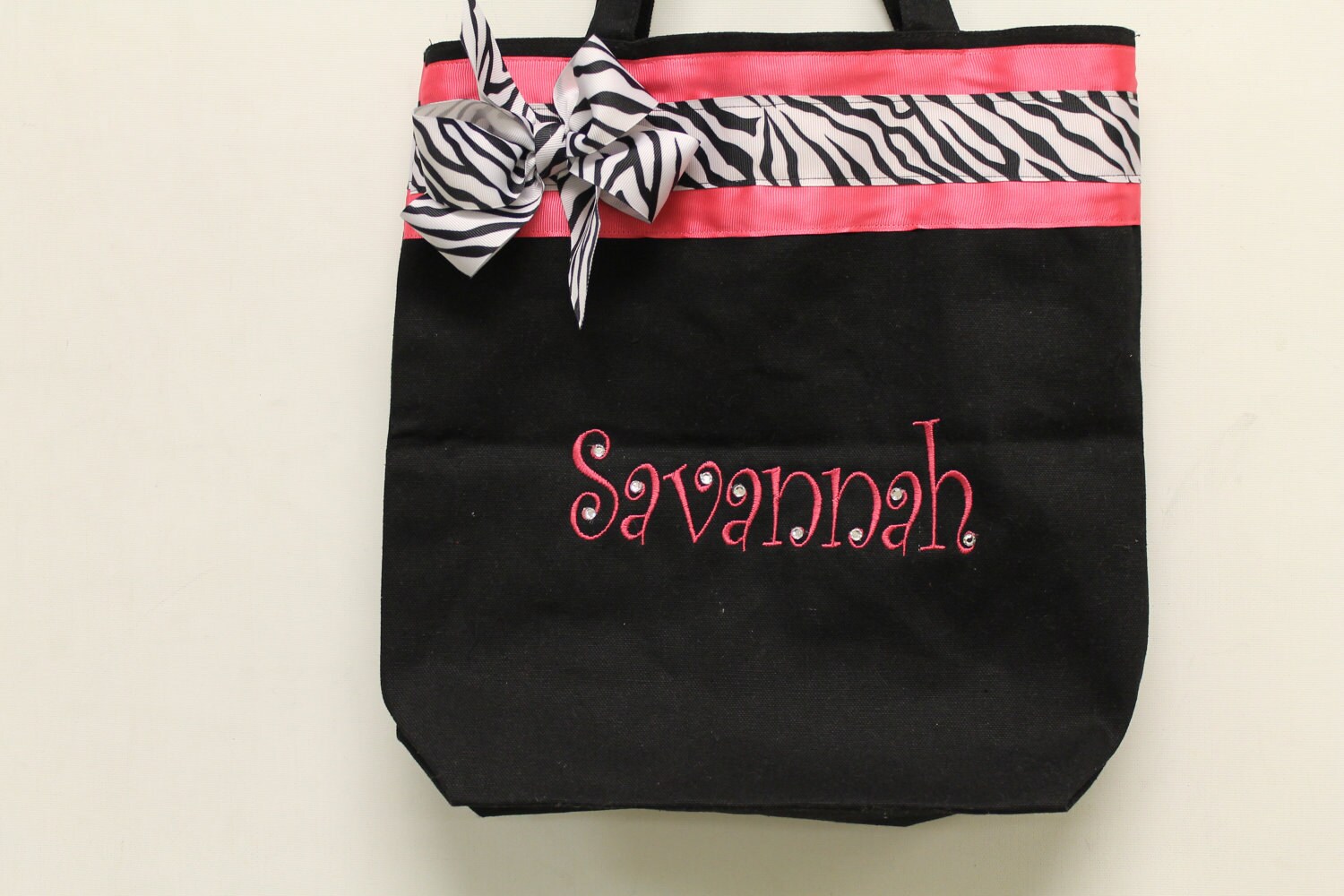 Personalized Rhinestone Name Bag with Bow by sewfabulous2 on Etsy