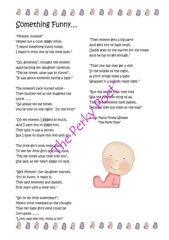 Items similar to Something Funny Poem, Baby, Little Girl, Cute, Funny