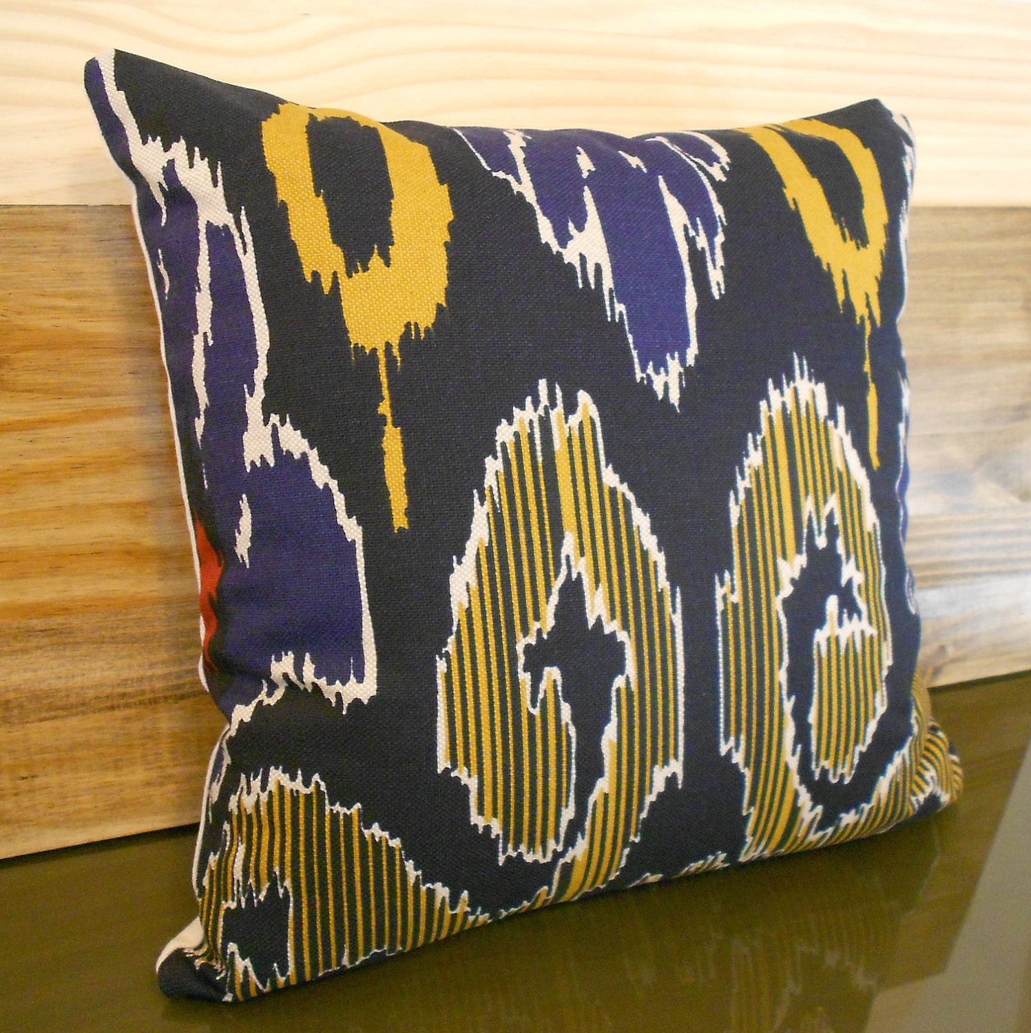 Ikat decorative pillow cover navy yellow and red