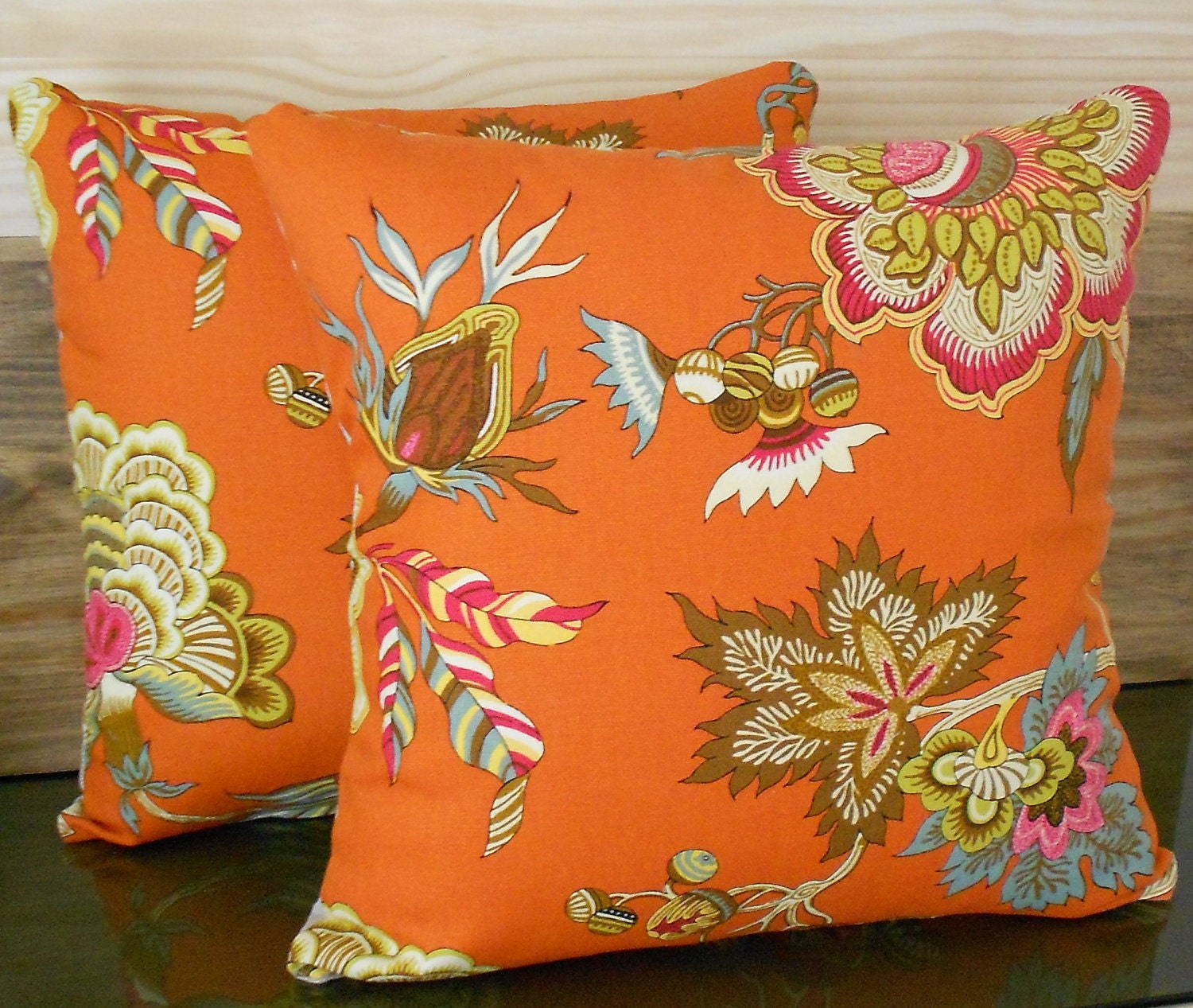 Pair of orange throw pillows multi color orange by pillowflightpdx