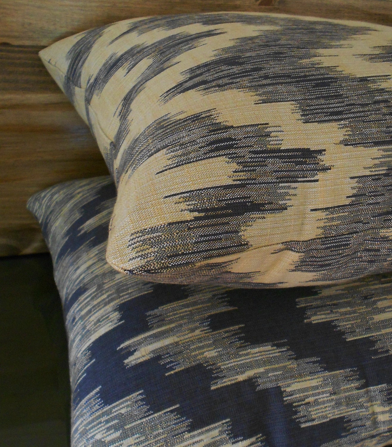 Grey blue ikat chevron decorative pillow throw by pillowflightpdx