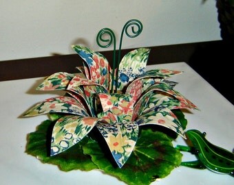Fabric Flower - Orange, Blue & Green Floral Table Decor