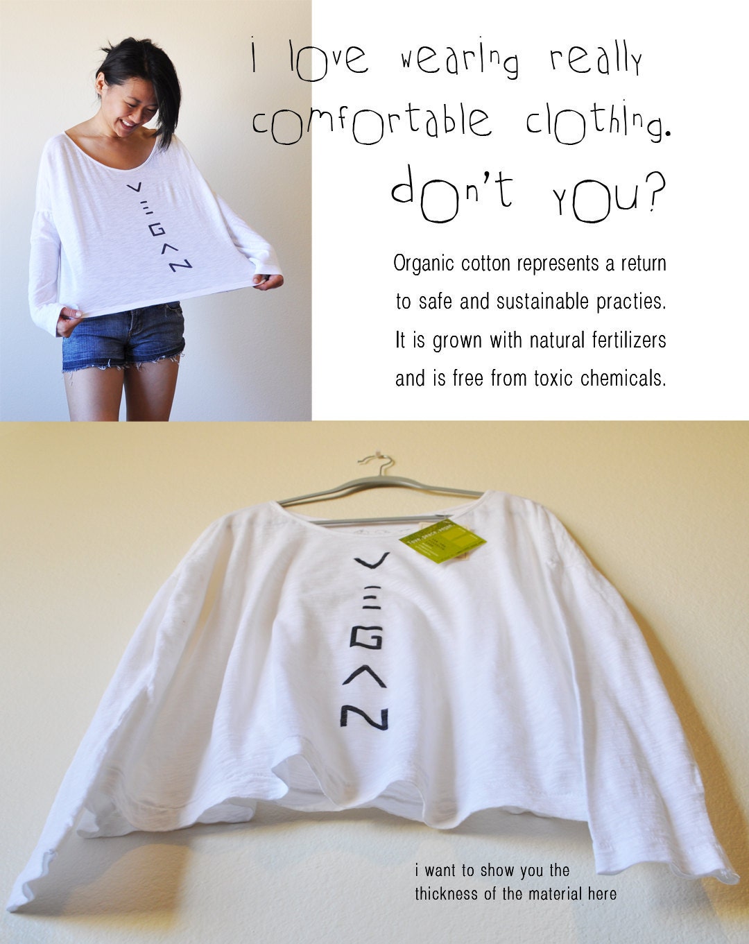 Vegan Clothing Organic Blend White Oversize Angie Top Size