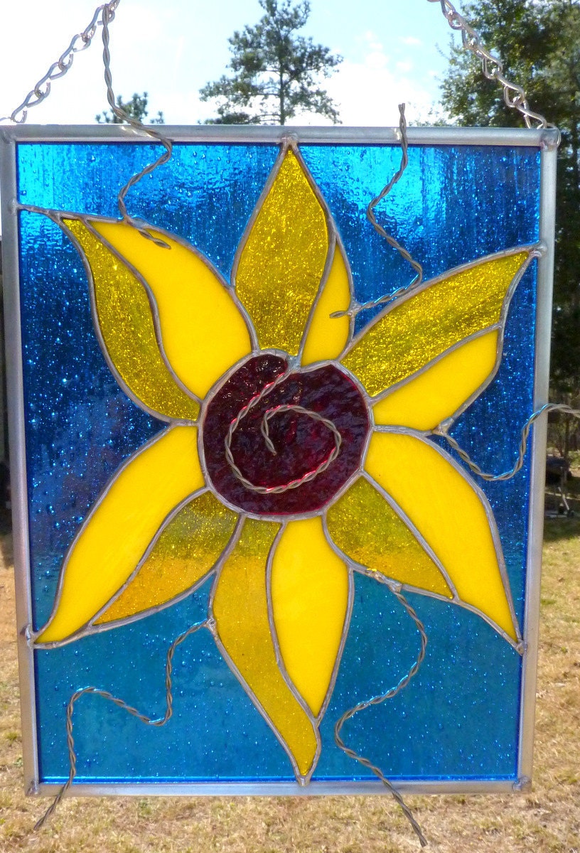 Stained Glass Yellow Flower Panel