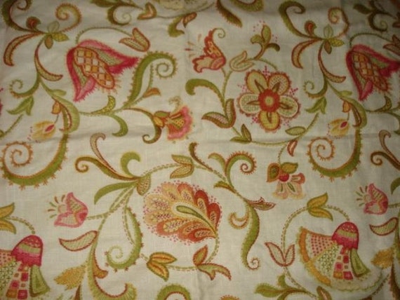 Richloom Canterbury Crewel Print Cream Floral Fabric .94 yd