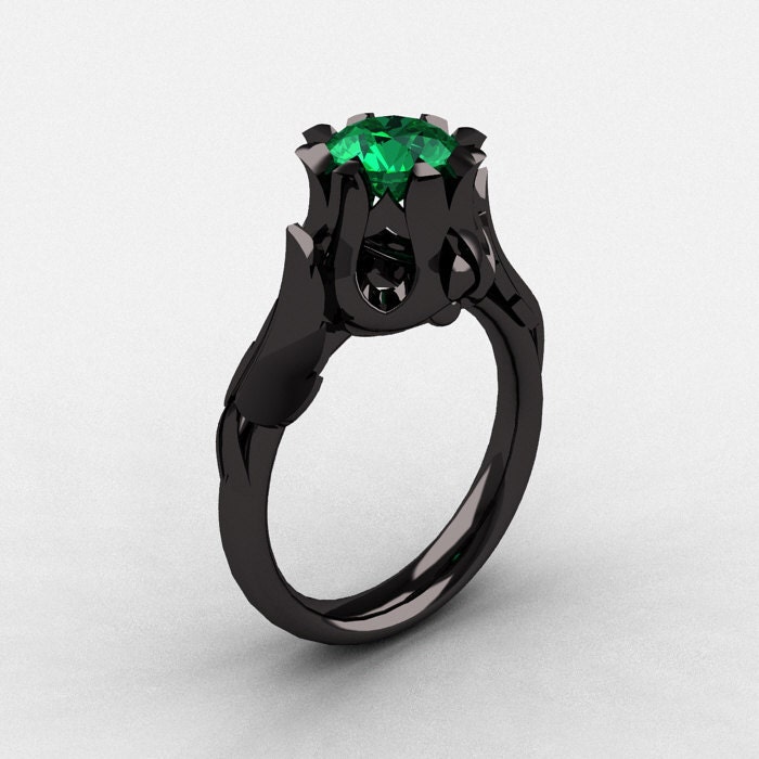 Natures Nouveau 14K Black Gold Emerald Wedding Ring by artmasters