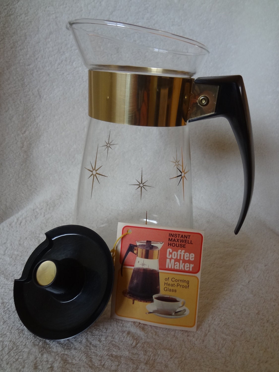 Vintage Corning Ware Glass Coffee Pot with Gold Starbursts For