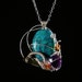 Abstract Boho Wire Wrapped Natural Stone Pendant Necklace: Chrysocolla & Round Cut Amethyst in Sterling - OOAK Spring Fashion Bold Colors