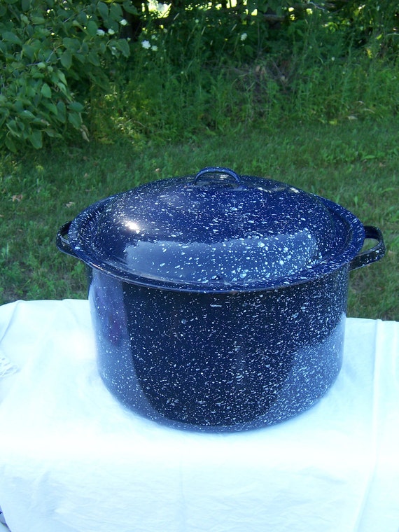 Vintage graniteware canning potdeep blue and