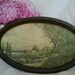 Whimsical shabby chic sheep print in oval metal frame