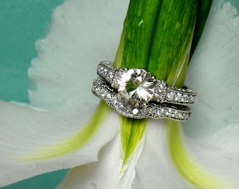 Herkimer Diamond engagement Ring Sterling Silver Matching Band