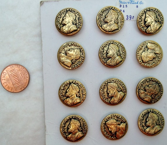 Set of Twelve Vintage Brass Roman-inspired Buttons