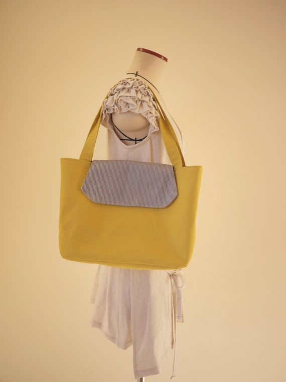 Mustard Canvas Tote/ Yellow Shoulder Bag by solaWu on Etsy