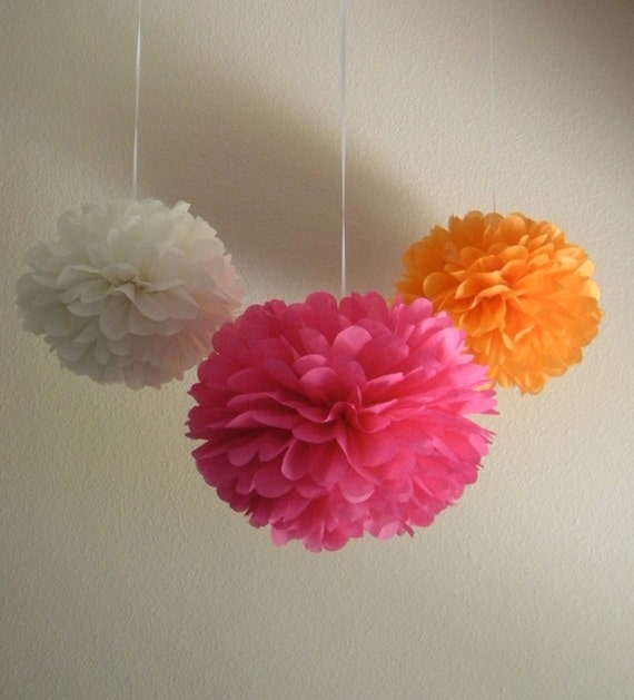 Items similar to 7 Pom Poms Pink & Orange Tissue Paper PomPoms with