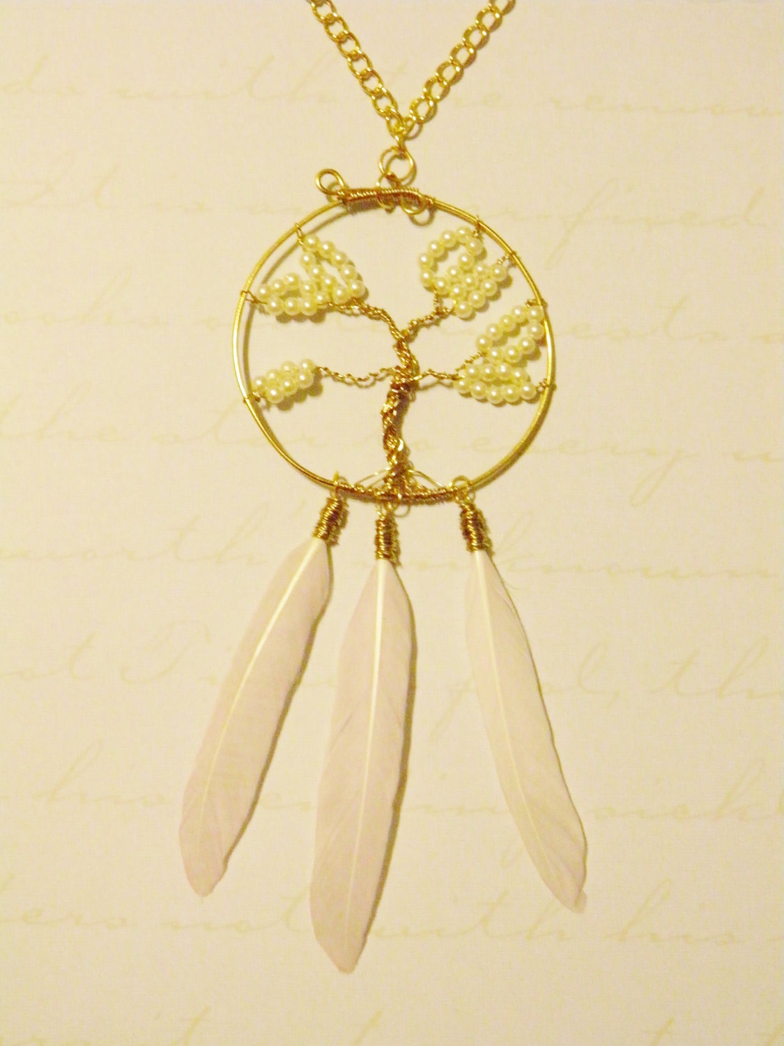Tree of Life Dream Catcher Necklace Gold & Ivory