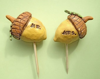 Customized Acorn Wedding Cake Topper clay folk art