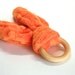 ORANGE minky wooden teething ring