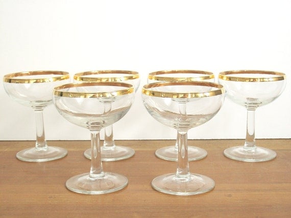 Gold Rimmed Champagne Coupes Champagne Glasses Vintage