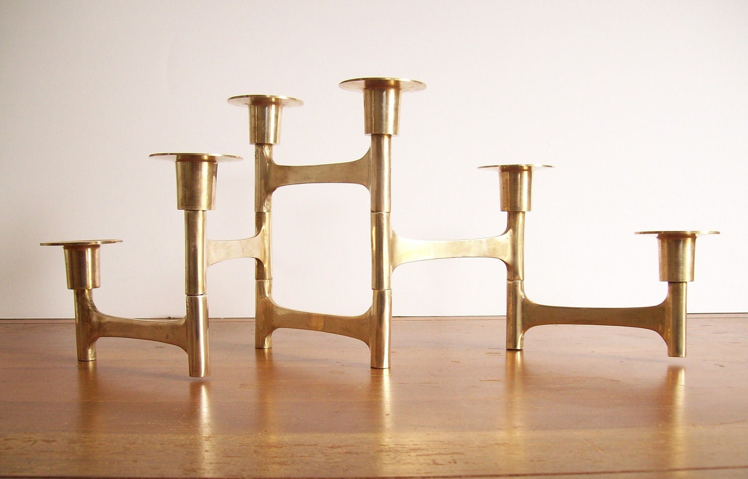 Mid Century Modern Brass Candle Holder Folding Hinged