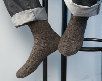 Hand Knitted Wool Socks man for him dark gray grey urban