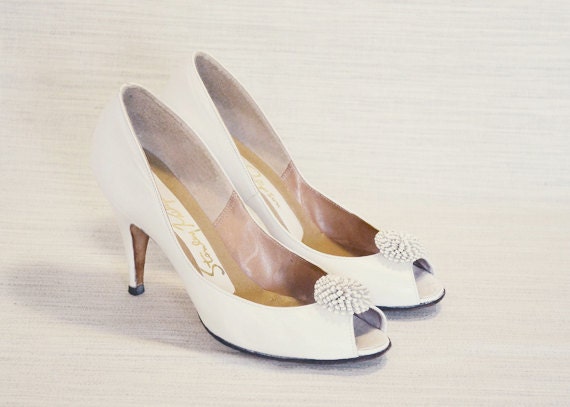 1960's white peep-toe heels