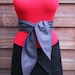Grey leather belt, obi belt, cincher with red stitching