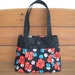 Fabric Handbag Purse Pleated Bag Reversible in Black with Red Flower print / Ready to ship